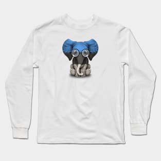 Baby Elephant with Glasses and Estonian Flag Long Sleeve T-Shirt